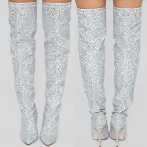 💎Silver glitter over the knee high heel boots💎